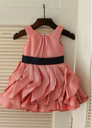 Coral Taffeta Ruffle Skirt Flower Girl Dress